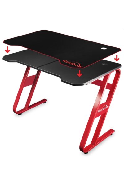 Também pode escolher uma mesa mais compacta, como a Mesa de Gaming PRO da marca Rainbow. quarto gamer pequeno