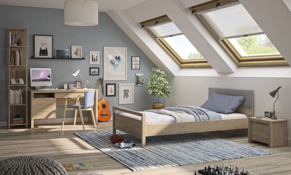Reserve espaço para os hobbies do adolescente quarto de jovem masculino